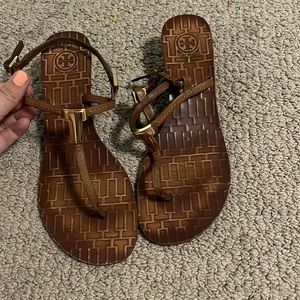 Tory Burch Sandals Leather T-strap Low Wedge